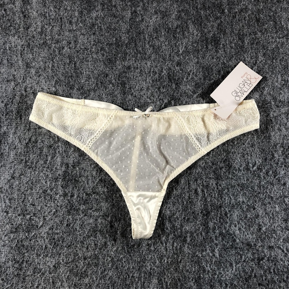 Gilligan & O'Malley Thong Panties Womens M White Sheer Mesh Lace